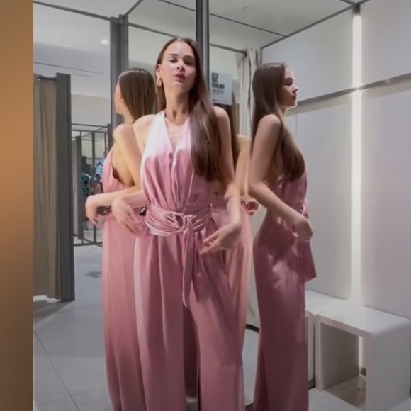 ZARA SATIN EFFECT JUMPSUIT WITH BELT - Picture 7 of 16